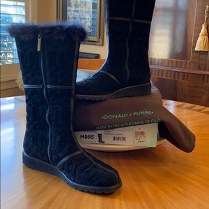 Donald Pliner suede, leather & mink trimmed boots